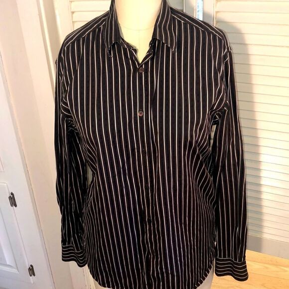 Ted Baker Classic 💯 % Cotton Brown and White Striped Shirt. See measurements. - Picture 1 of 12